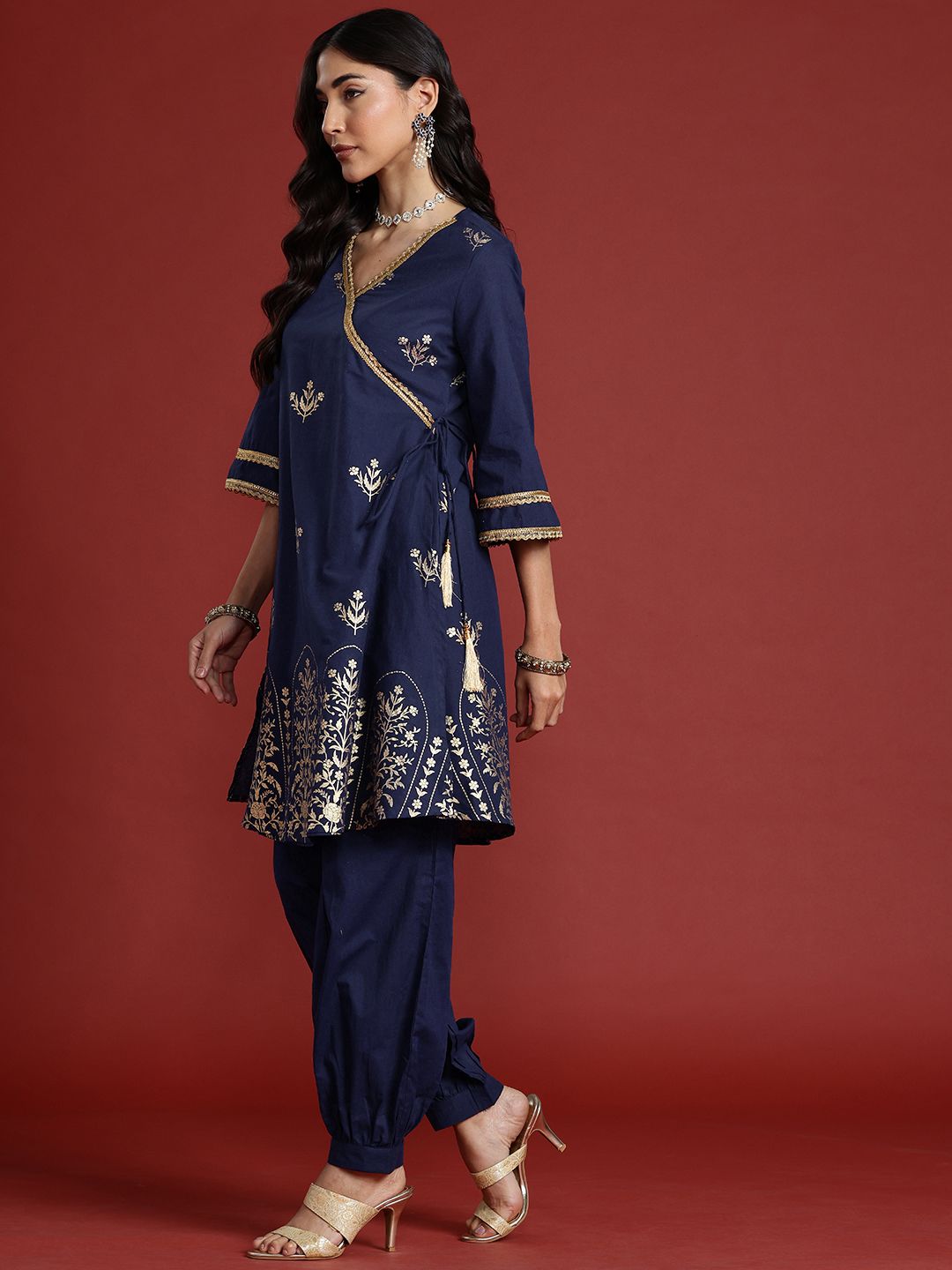 Anouk Foil Print Angrakha Gotta Patti Pure Cotton Kurta with Salwar