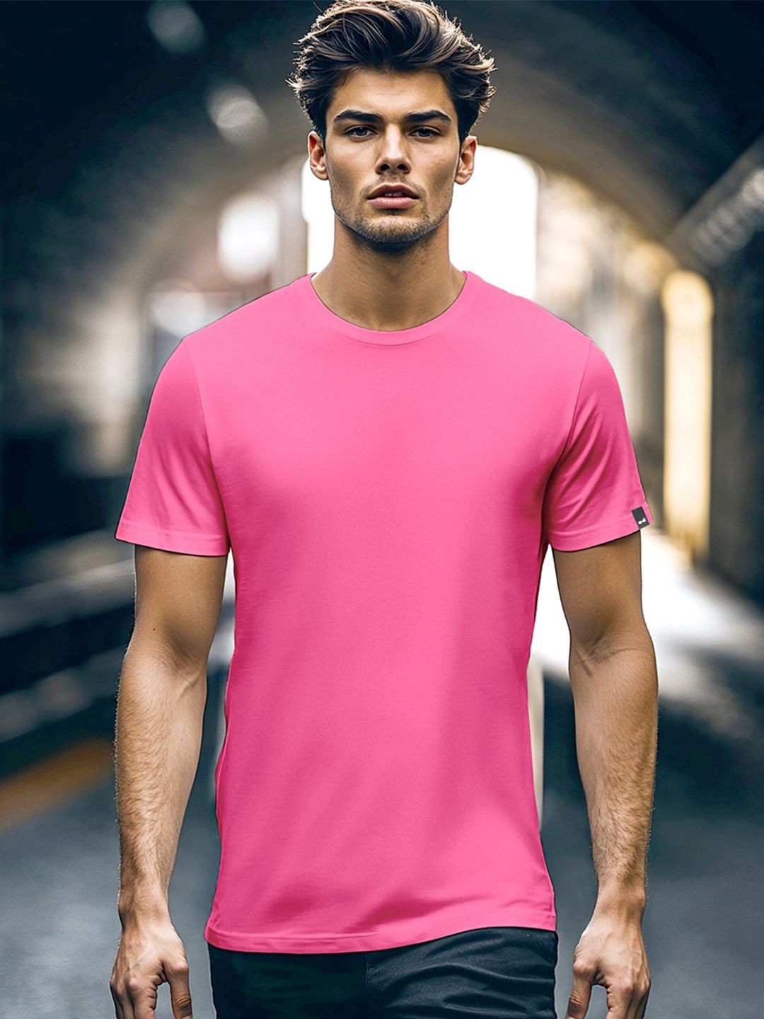 Bewakoof Men Solid Round Neck Cotton T-shirt