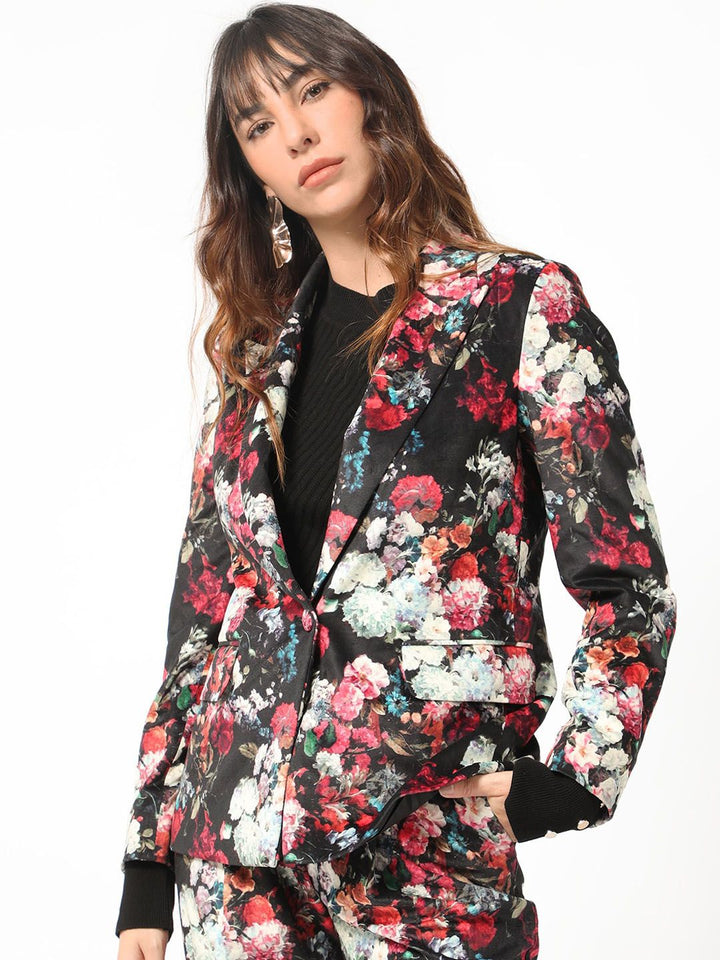Rareism Floral Printed Slim-Fit Single-Breasted Blazer