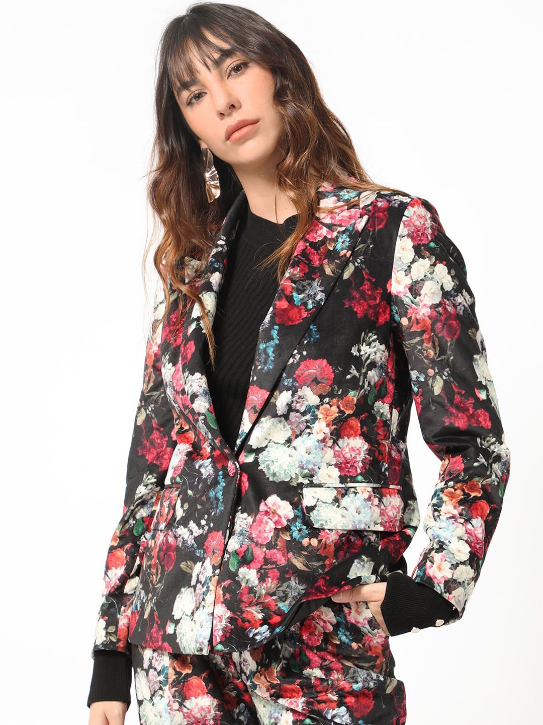 Rareism Floral Printed Slim-Fit Single-Breasted Blazer