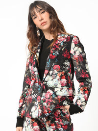 Rareism Floral Printed Slim-Fit Single-Breasted Blazer