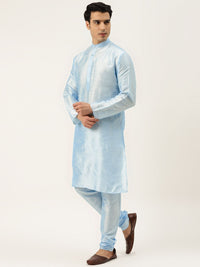 SOJANYA Kurta Lelaki Biru & Kelabu Arang dengan Jaket Churidar Dan Nehru