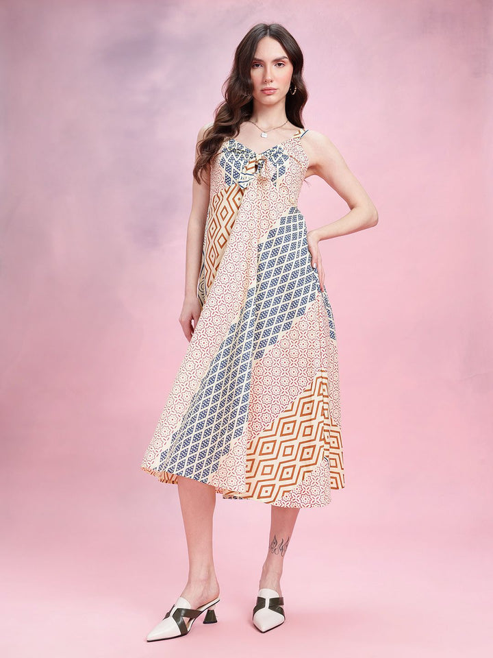 DressBerry Print Knot Detail Pure Cotton A-Line Midi Dress