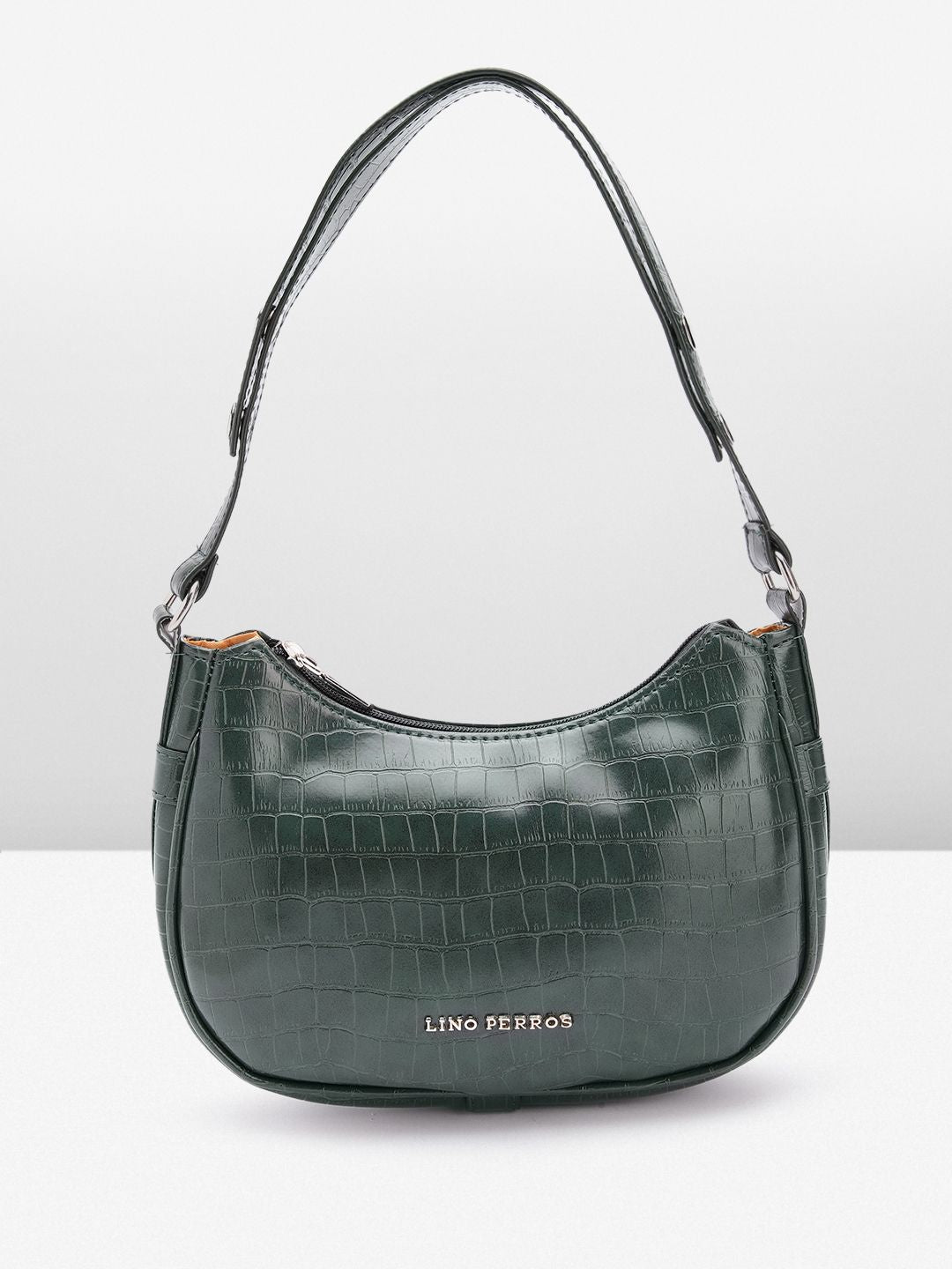 Lino Perros Croc-Textured Structured Baguette Bag