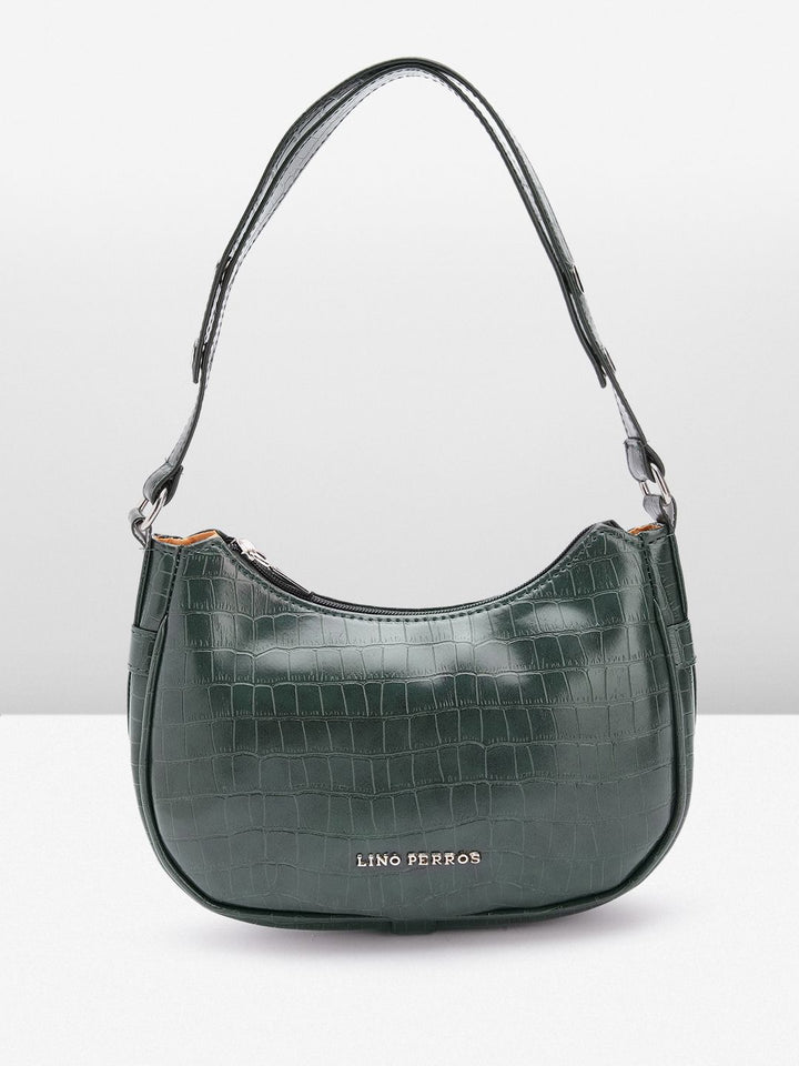 Lino Perros Croc-Textured Structured Baguette Bag