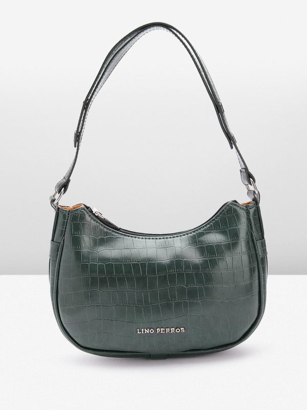 Lino Perros Croc-Textured Structured Baguette Bag