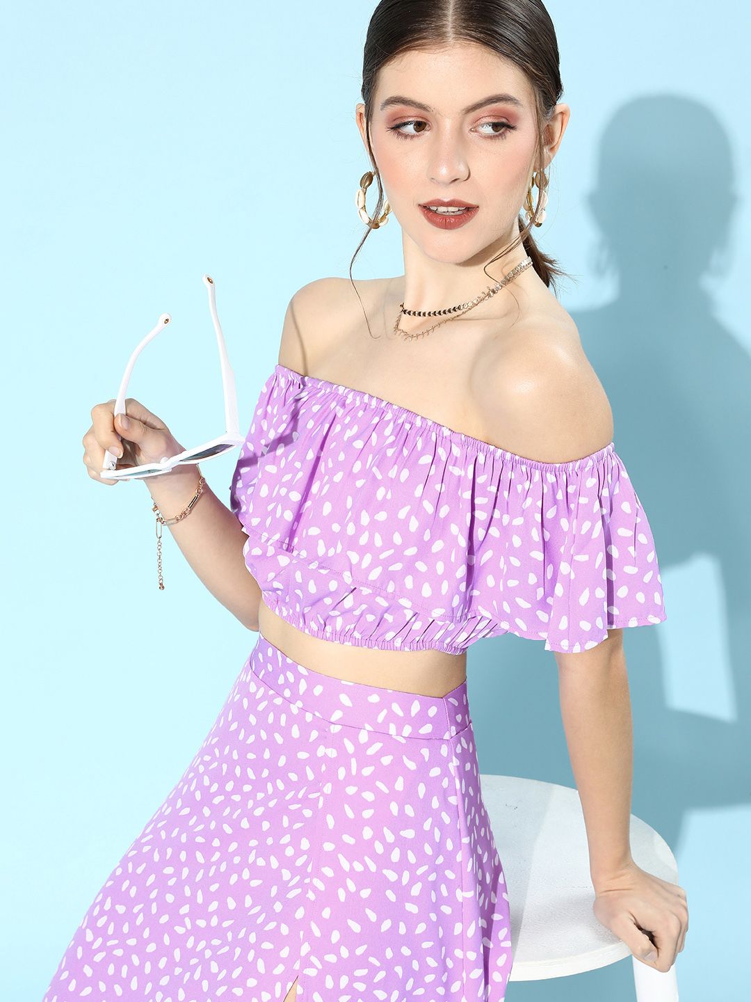 Berrylush Women Charming Purple Polka Dots Co-ords Dress