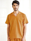 VASTRAMAY Shirt Collar Short Sleeves Cotton Straight Short Kurta