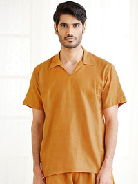 VASTRAMAY Shirt Collar Short Sleeves Cotton Straight Short Kurta