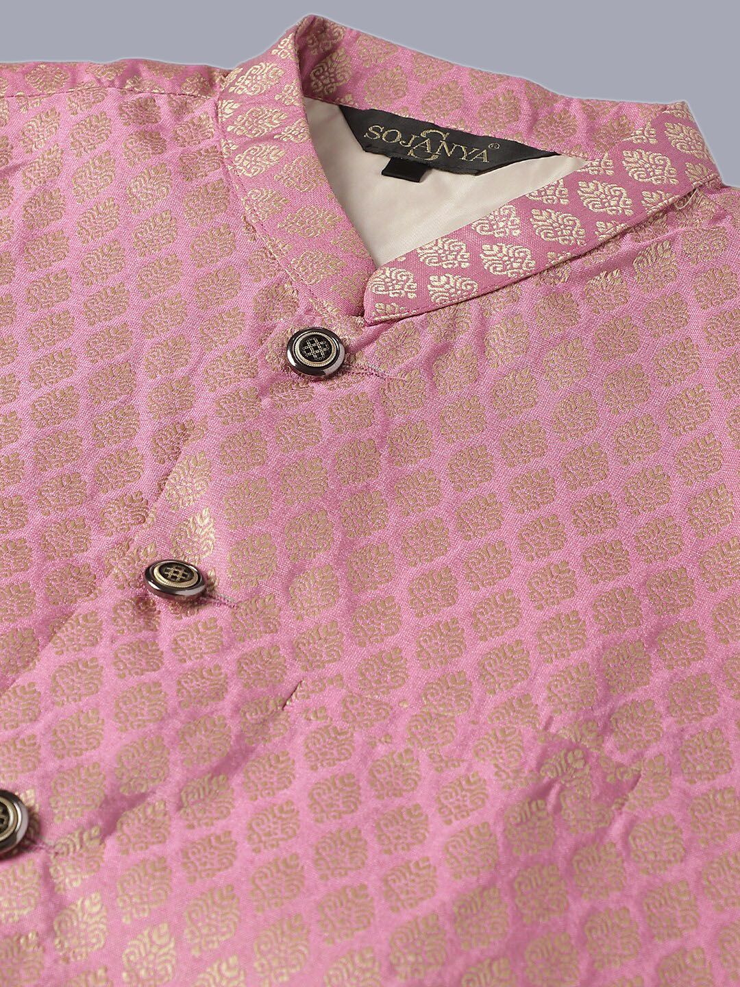 SOJANYA Embroidered Mandarin Collar Kurta with Pyjamas & Nahru Jacket