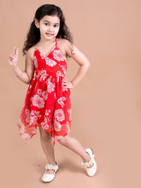 pspeaches Red Floral Printed Chiffon Dress