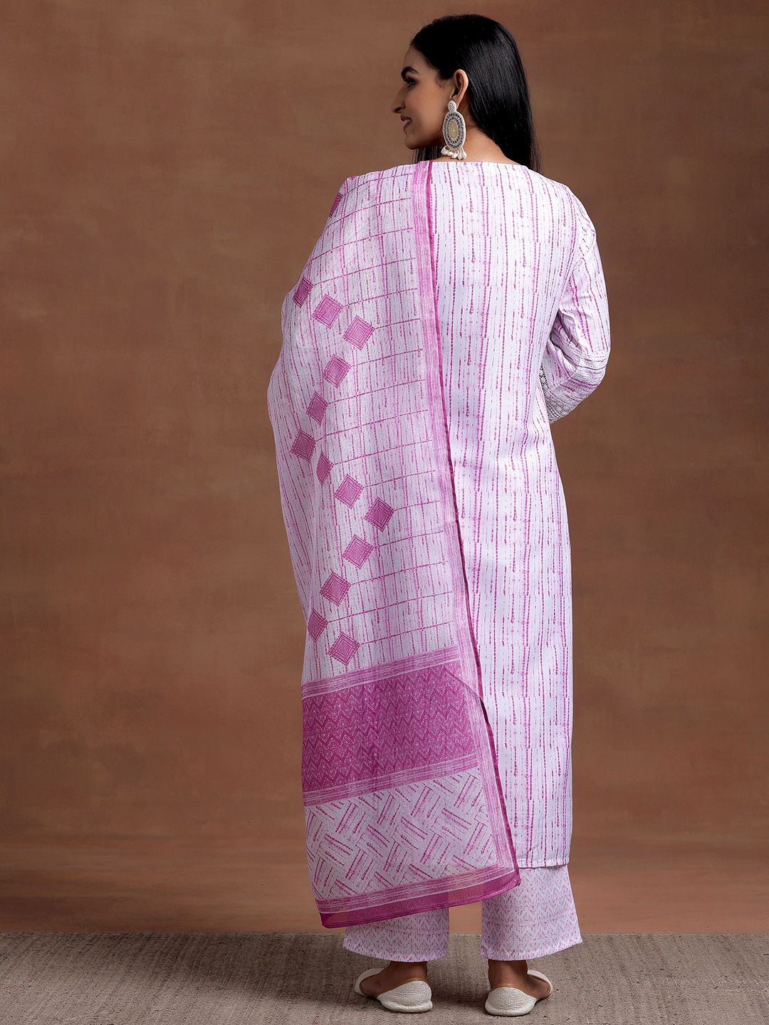 Libas Notched Neck Flared Sleeves Floral Embroidered Straight Kurta with Palazzo & Dupatta