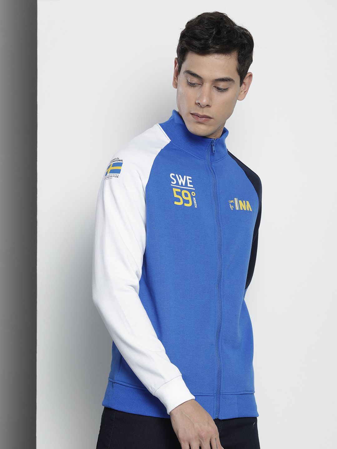 The Indian Garage Co Men Blue & Black Solid Sweatshirt