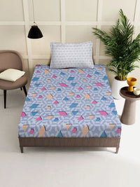 Moda Rapido X KLOTTHE Blue & Pink Geometric 300 TC Single Bedsheet with 1 Pillow Covers