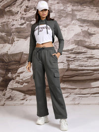 Tokyo Talkies Hooded Crop Top With Sweatshirt & Wide Leg Trousers