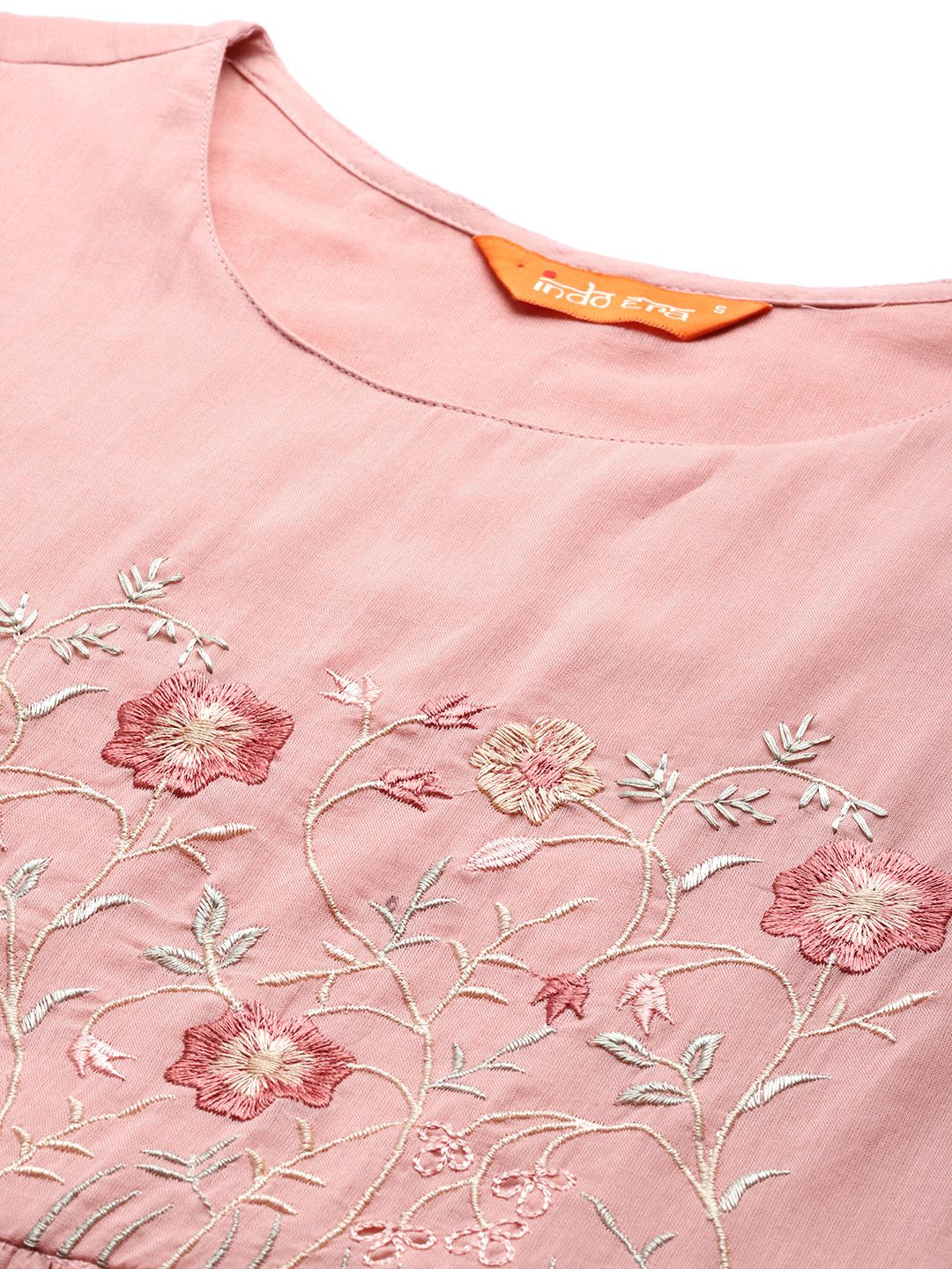 Indo Era Floral Embroidered Thread Work Pure Cotton Anarkali Kurta