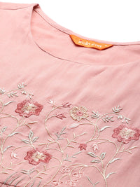 Indo Era Floral Embroidered Thread Work Pure Cotton Anarkali Kurta