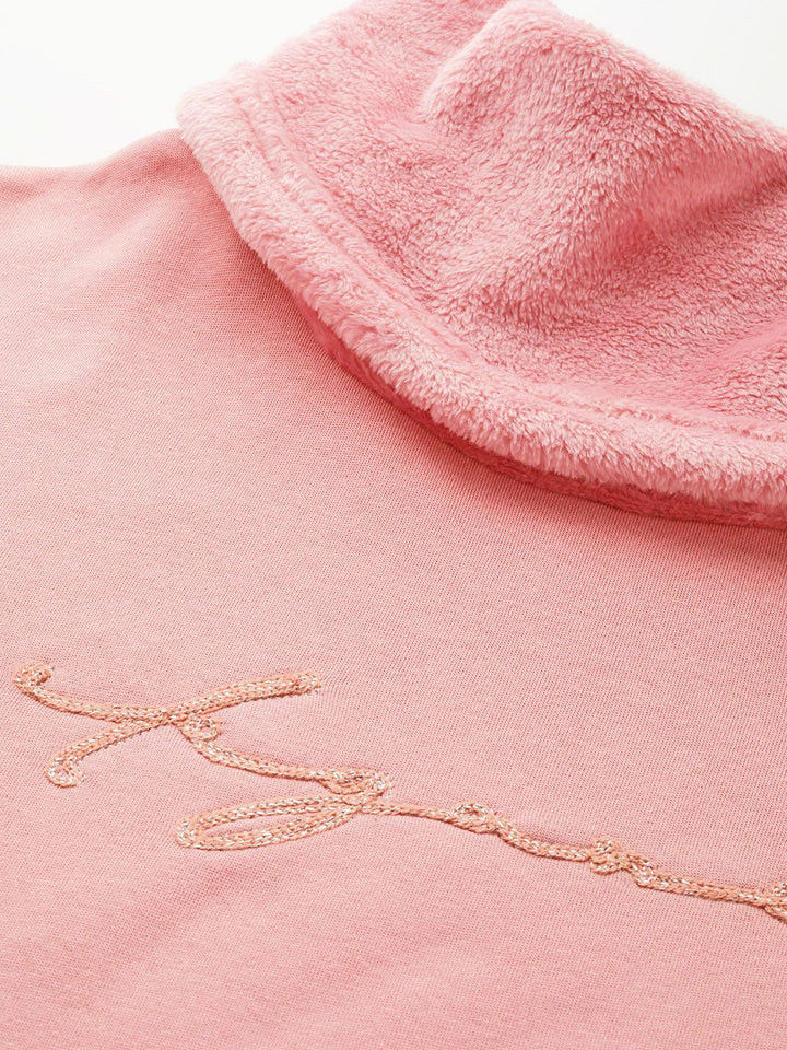 Sweet Dreams Pink Embroidered Turtle Neck Fleece Nightdress