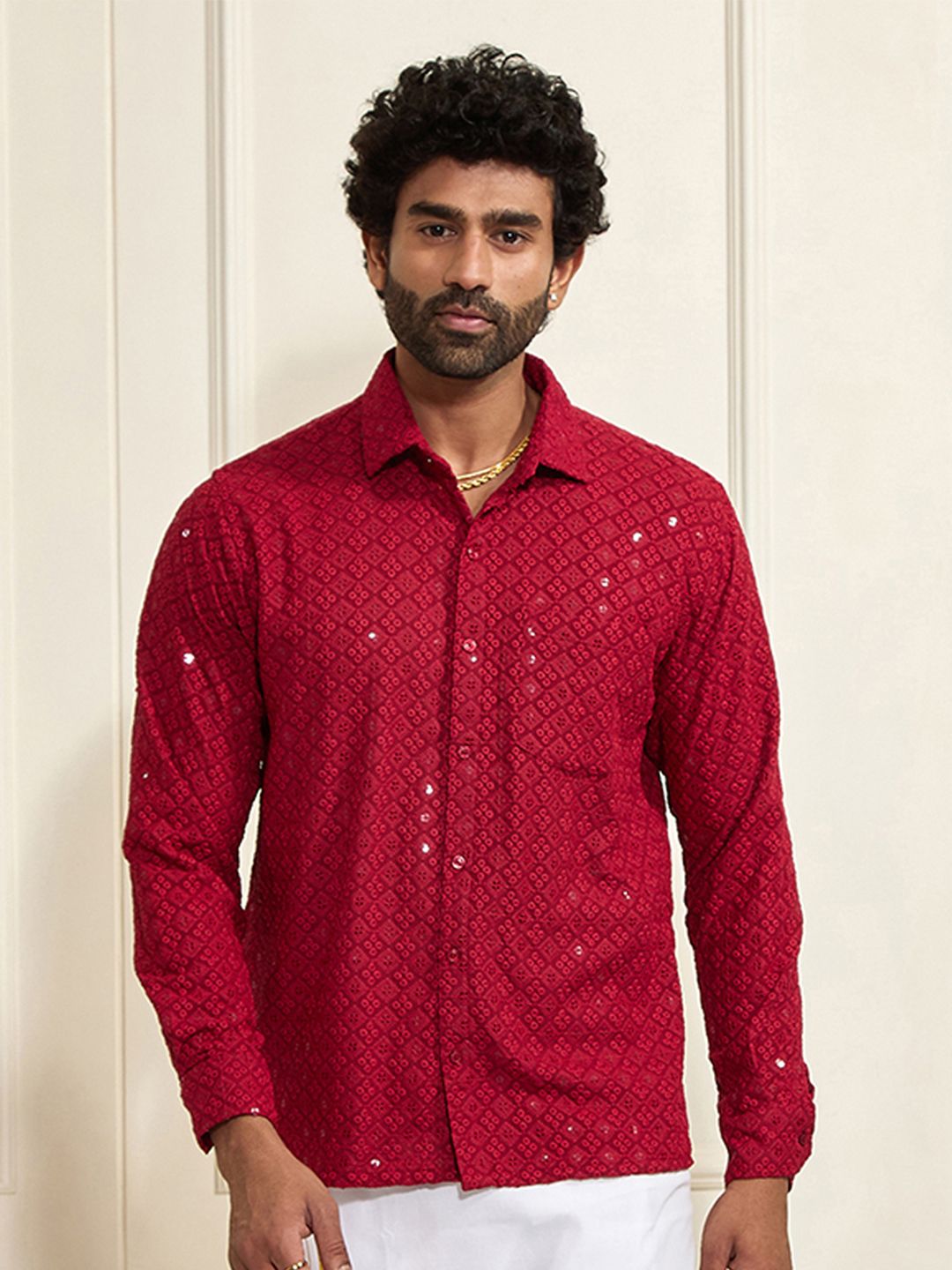 VASTRAMAY Premium Sequinned Embellished Ethnic Shirt