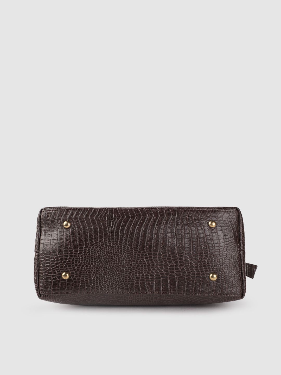 Lino Perros Women Coffee Brown Croc-Textured Structured Handheld Bag