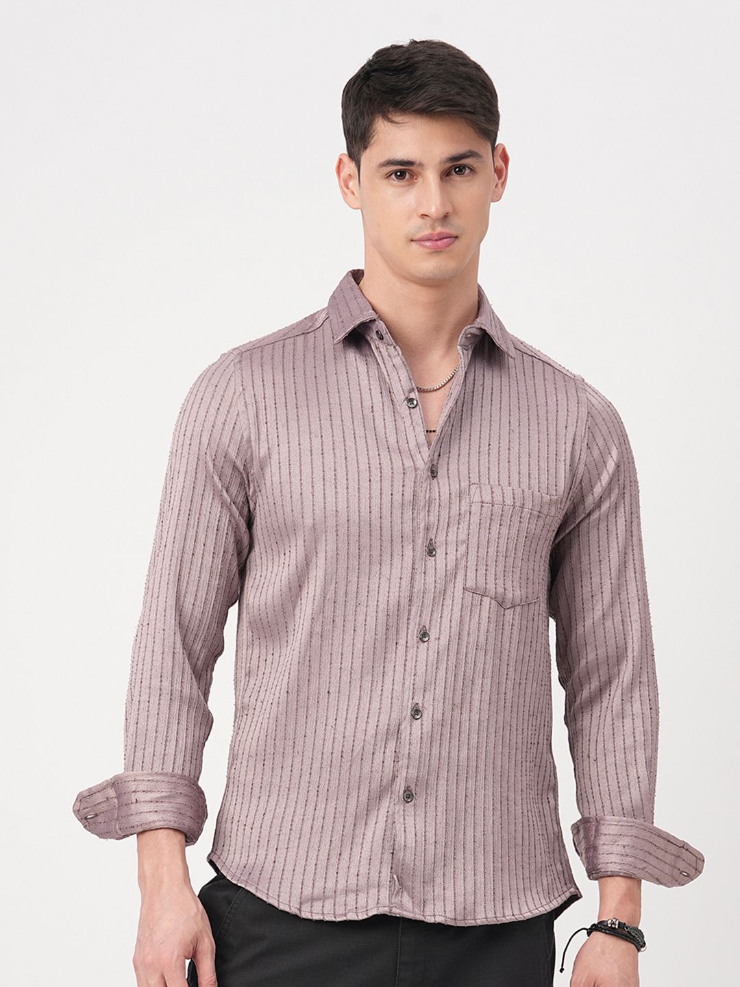 VASTRADO Men Classic Slim Fit Opaque Striped Casual Shirt