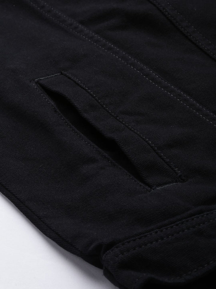 The Indian Garage Co Men Black Typography Lightweight Cotton Denim Jacket