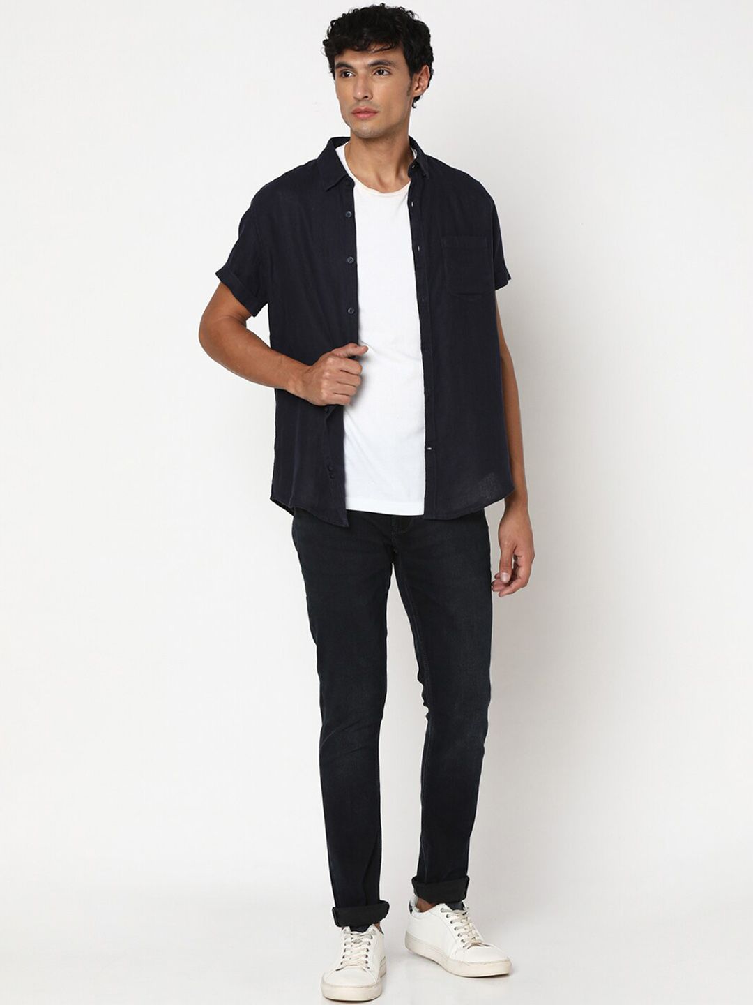 SPYKAR Men Slim Fit Low-Rise Dark Shade Clean Look Stretchable Jeans