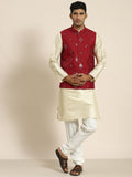 SOJANYA Kurta Rekaan Tenunan Lelaki dengan Churidar dengan Jaket Nehru