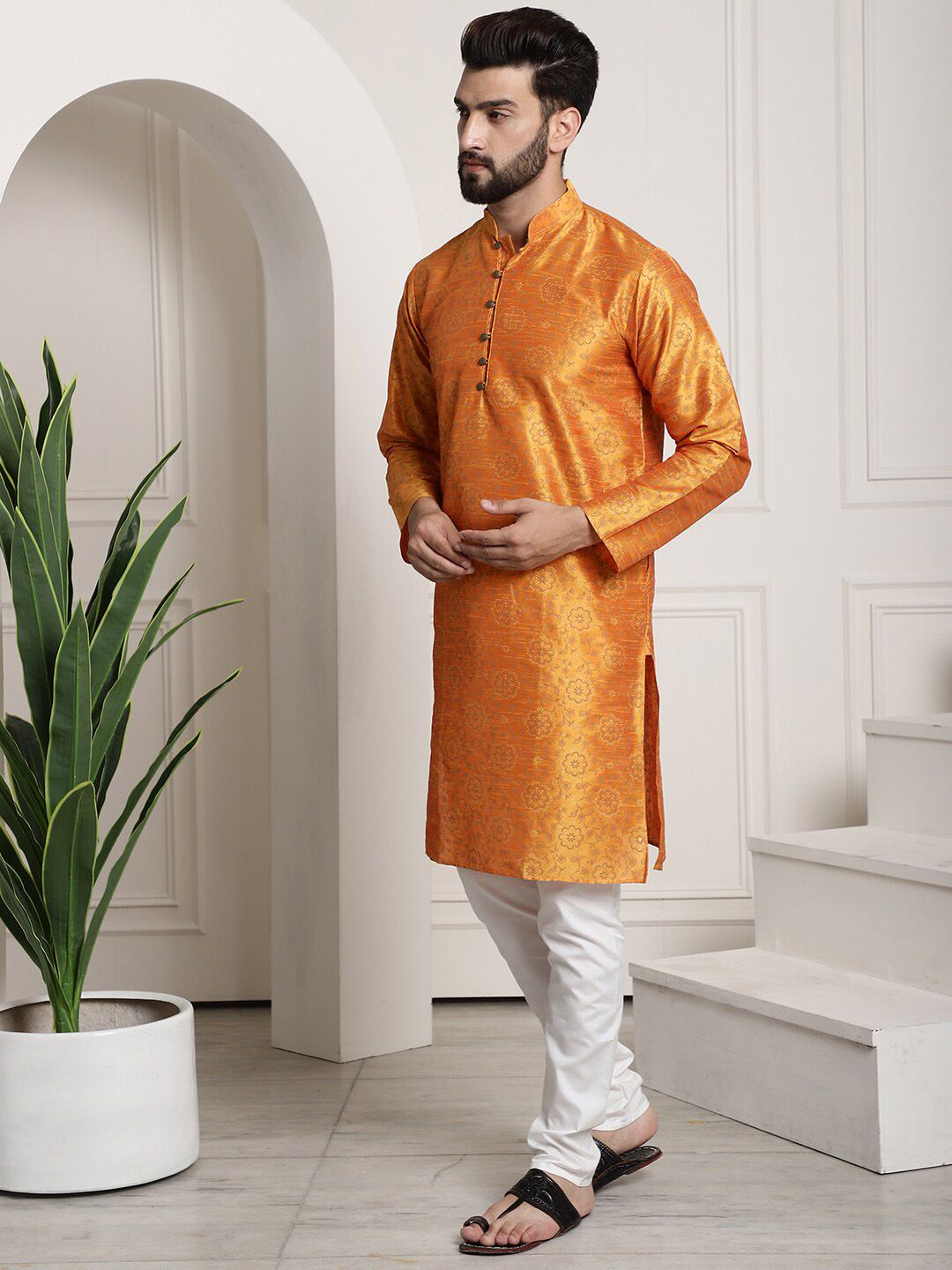SOJANYA Floral Printed Regular Kurta & Churidar With Nehru Jacket
