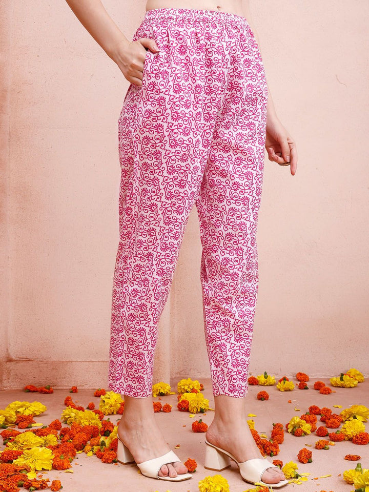 KALINI Ethnic Motifs Printed Angrakha Pure Cotton Kurta & Trousers With Dupatta