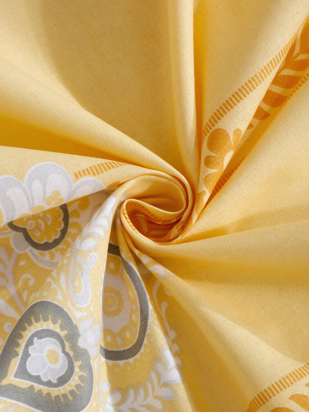 KLOTTHE Yellow Floral Pure Cotton 400 TC Fitted King Superfine Bedsheet with 2 Pillow Covers-98 x 89 inches