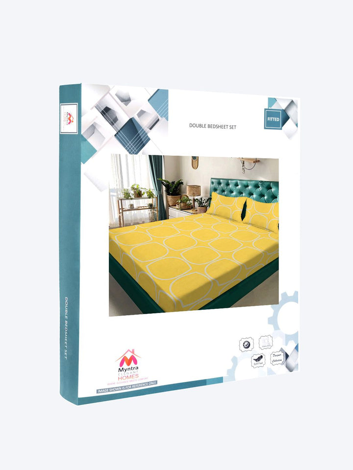 Myntra Elegant Homes Yellow Geometric 300 TC King Bedsheet dengan 2 Sarung Bantal