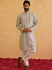 SOJANYA LUXE Embroidered Mandarin Collar Long Sleeves Cotton Straight Kurta