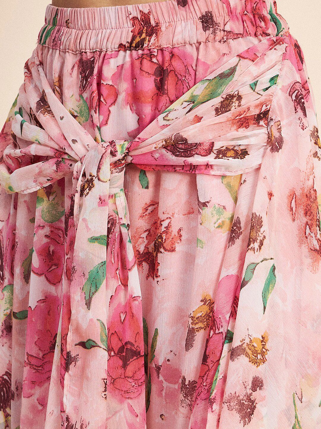 Antheaa Floral Printed Ruffled Crop Top & Skirt