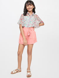 Global Desi Girls Coral Loose Fit Shorts