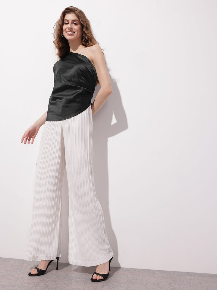 DressBerry Sling Thing One-Shoulder Satin Muse Pleated Top