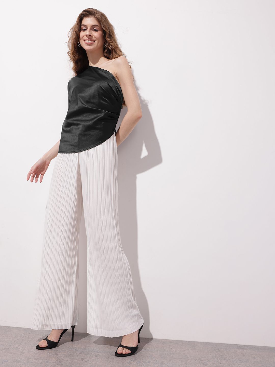 DressBerry Sling Thing One-Shoulder Satin Muse Pleated Top