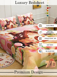 Myntra Elegant Homes Purple & Pink Cartoon Characters 300 TC King Bedsheet with 2 Pillow Covers