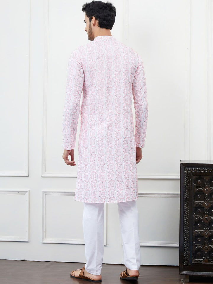 See Designs Floral Embroidered Chikankari Pure Cotton Straight Kurta with Trouser