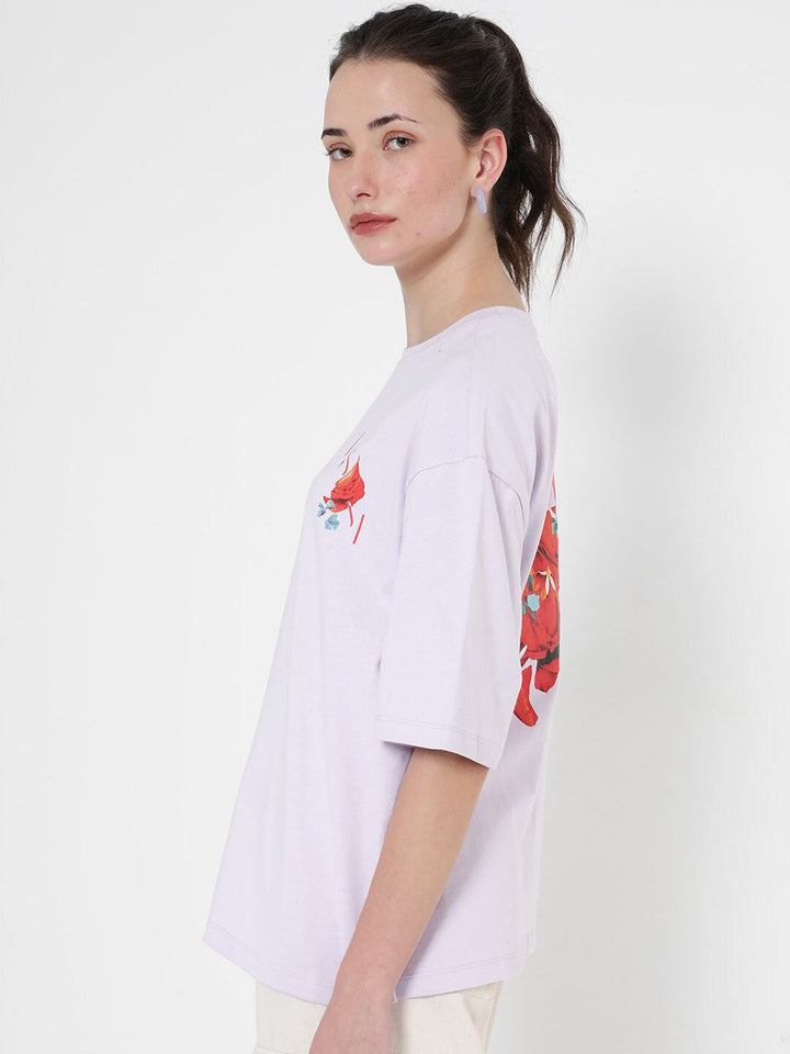 Rareism grafik dicetak bulat leher bahu T Shirt