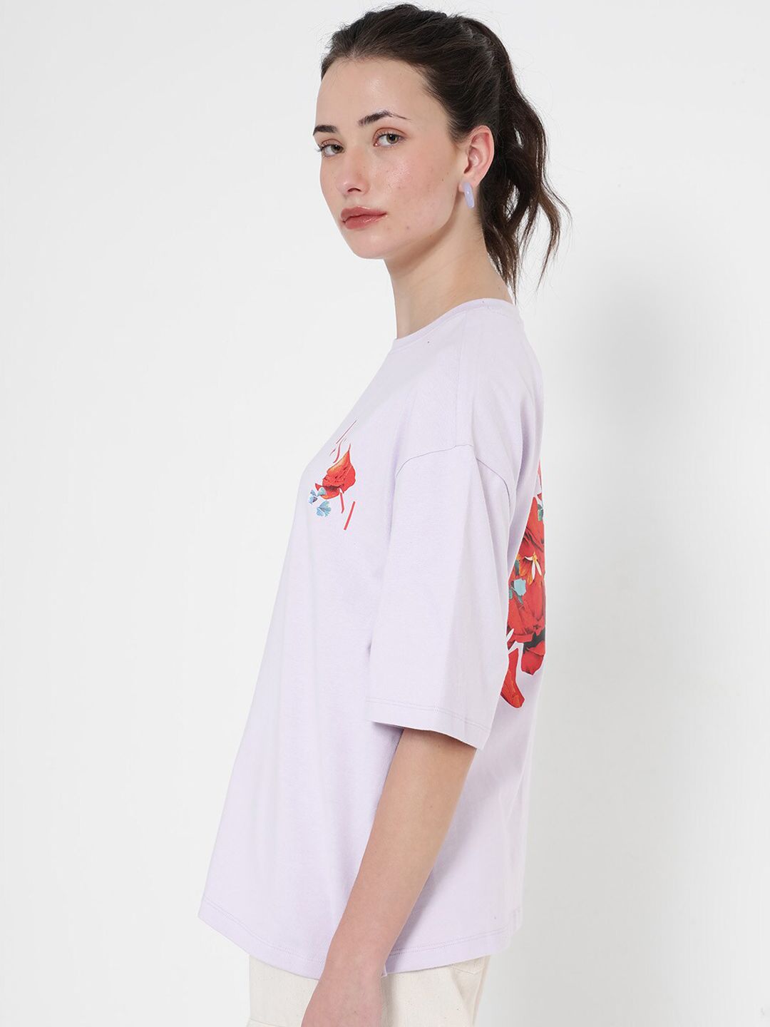 Rareism grafik dicetak bulat leher bahu T Shirt