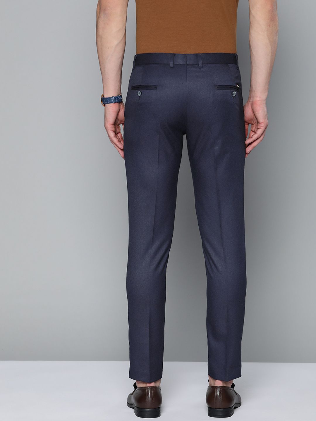 DENNISON Men Blue Smart Tapered Fit Easy Wash Trousers