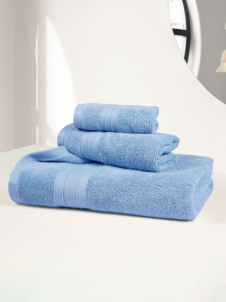 MYTRIDENT Soft Comfort Turquoise Blue 3 Pieces Pure Cotton 500 GSM Towel Set