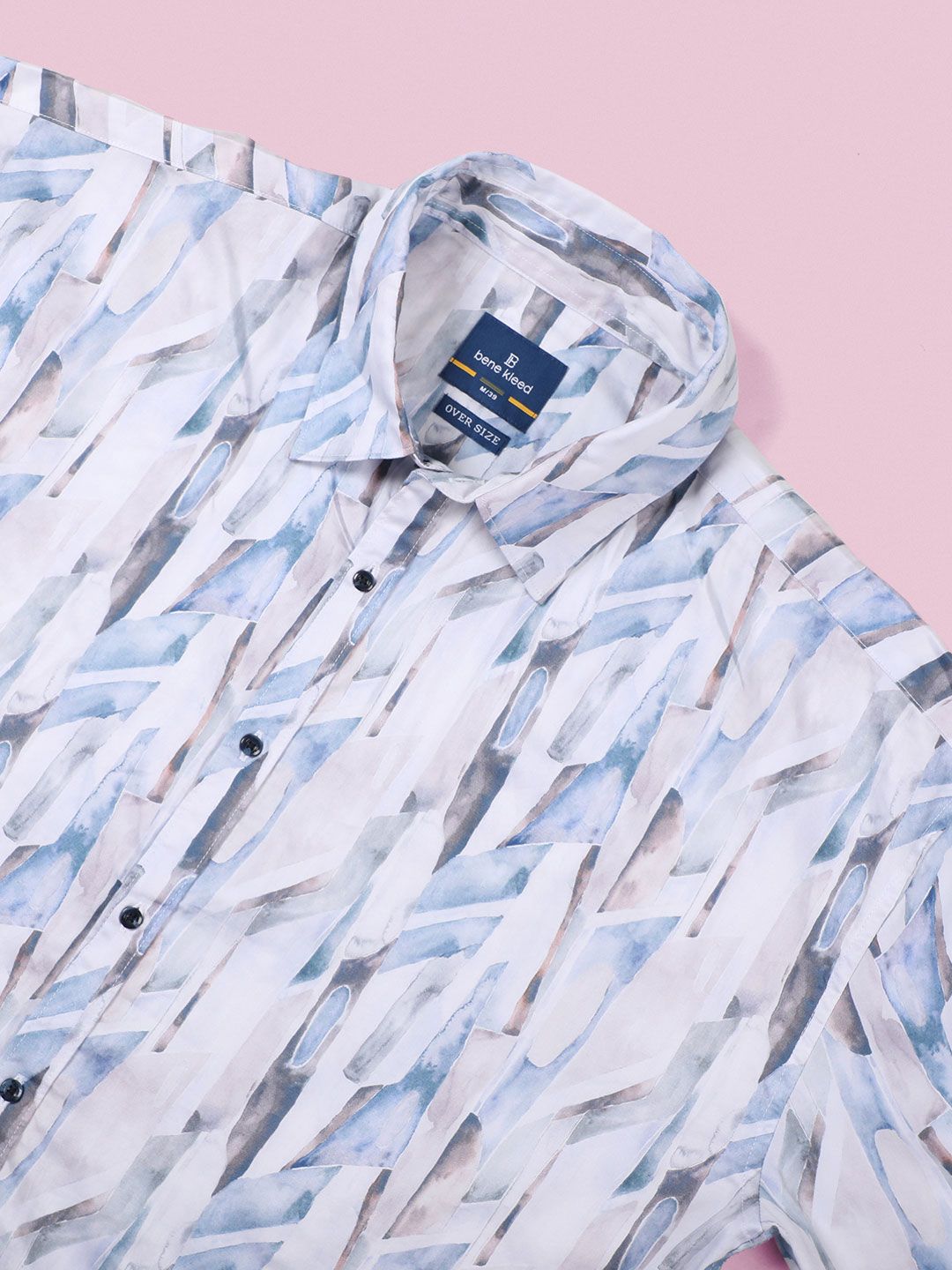 Bene Kleed Men Classic Spread Collar Abstract Printed Cotton Oversized Casual Shirt