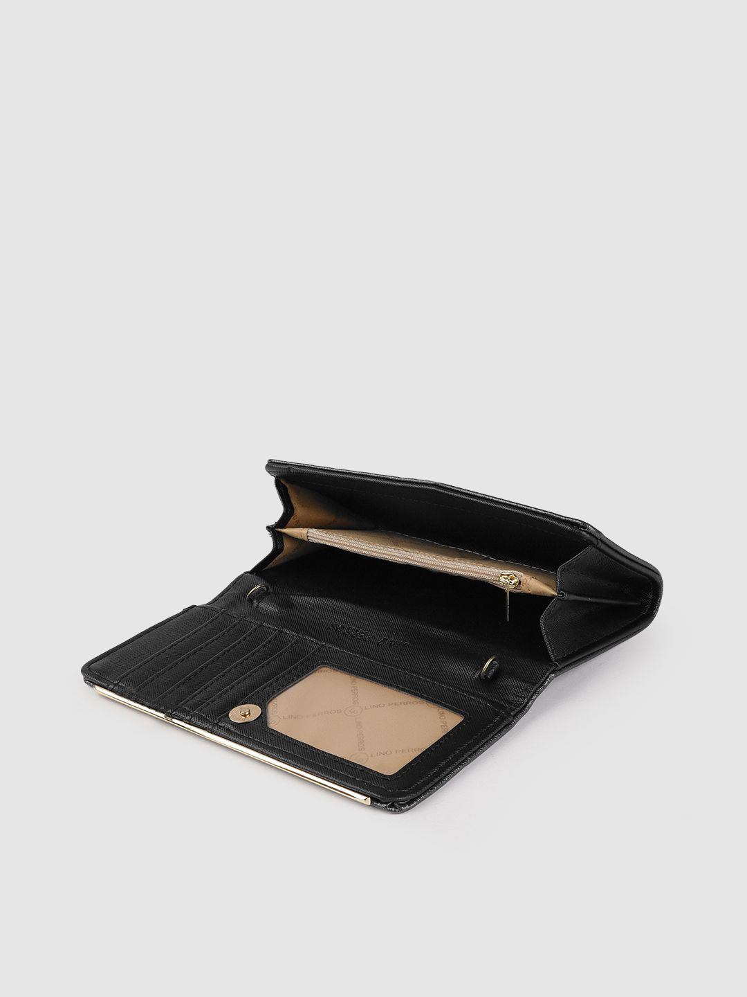 Lino Perros Women Charcoal Grey Textured Foldover Clutch