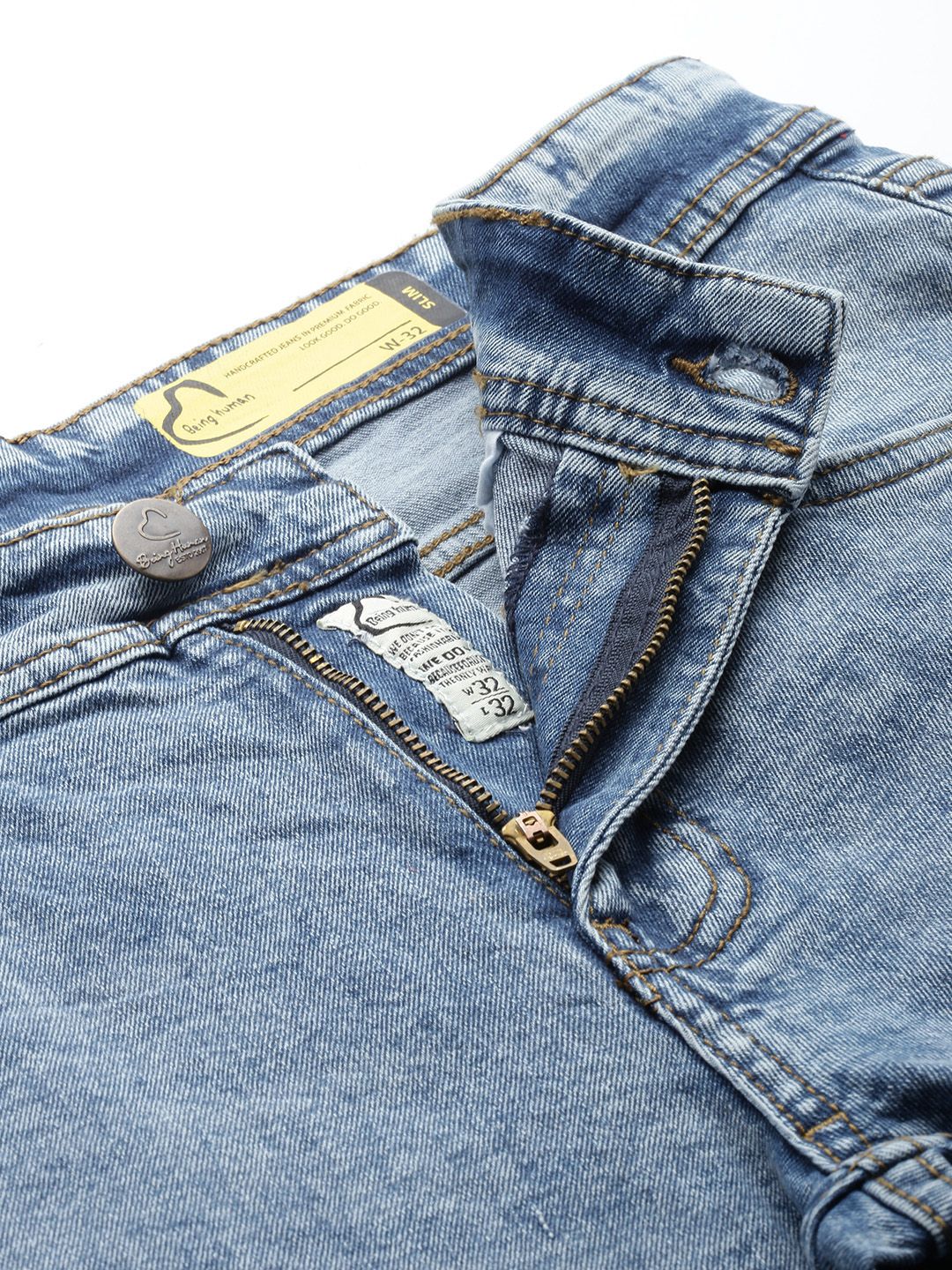 Being Human Men Slim Fit Low Distress Light Fade Stretchable Jeans