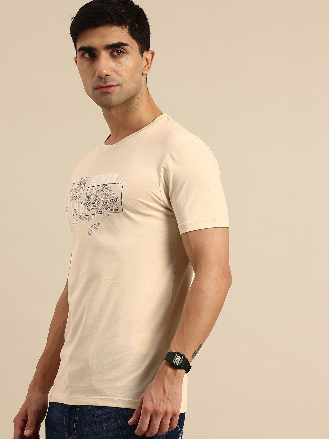 Being Human Brand Logo Printed Pure Cotton Slim Fit T-shirt