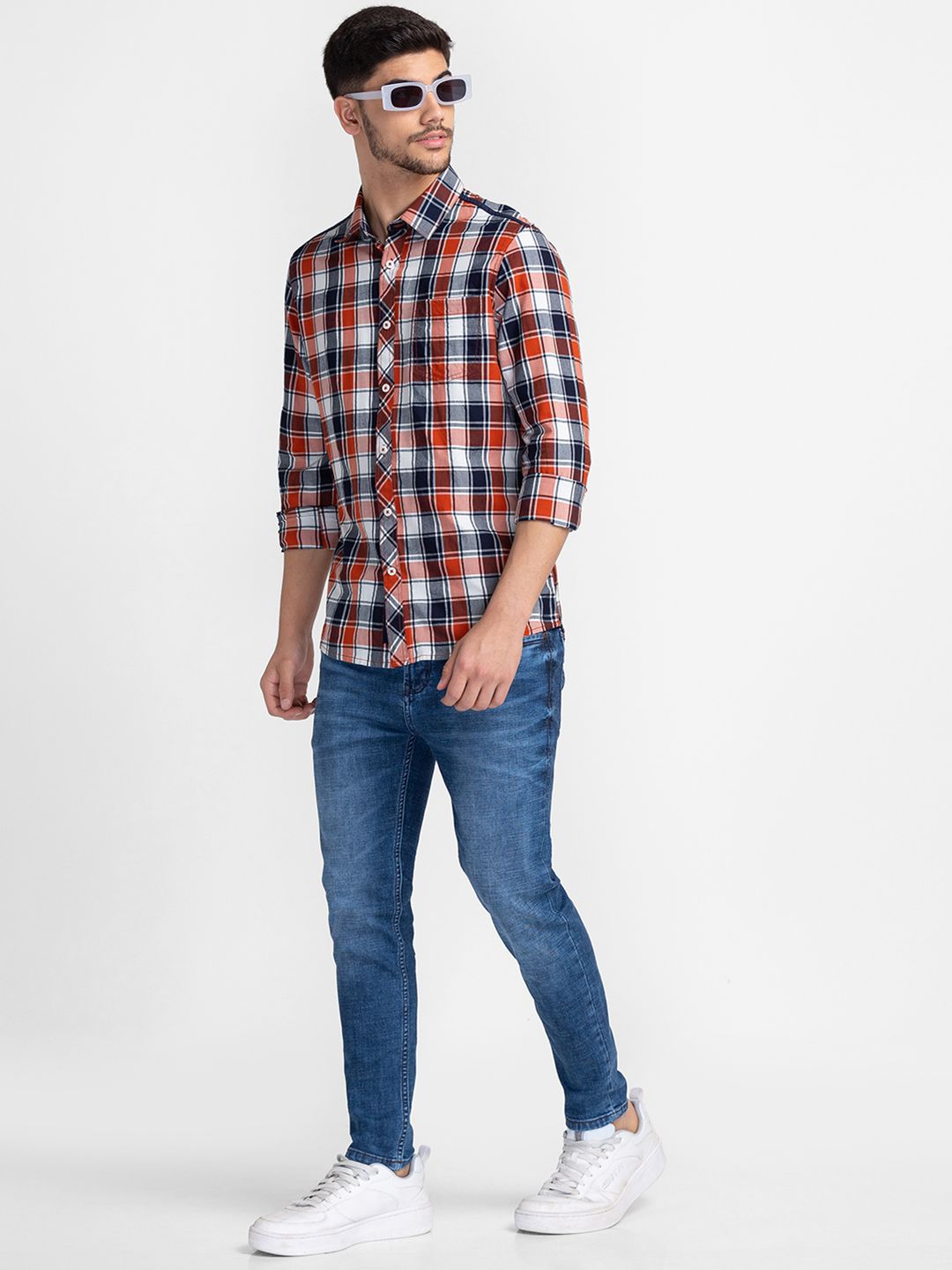 Being Human Cotton Slim Fit Tartan Checked Casual Shirt