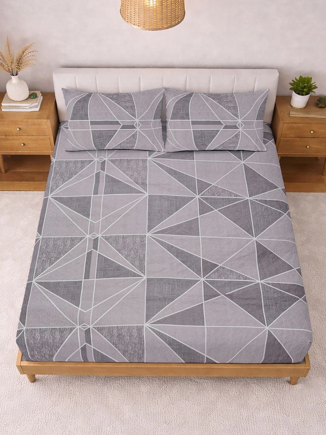 Moda Rapido X KLOTTHE Ungu & Kelabu Geometrik 300 TC Cadar King dengan 2 Sarung Bantal