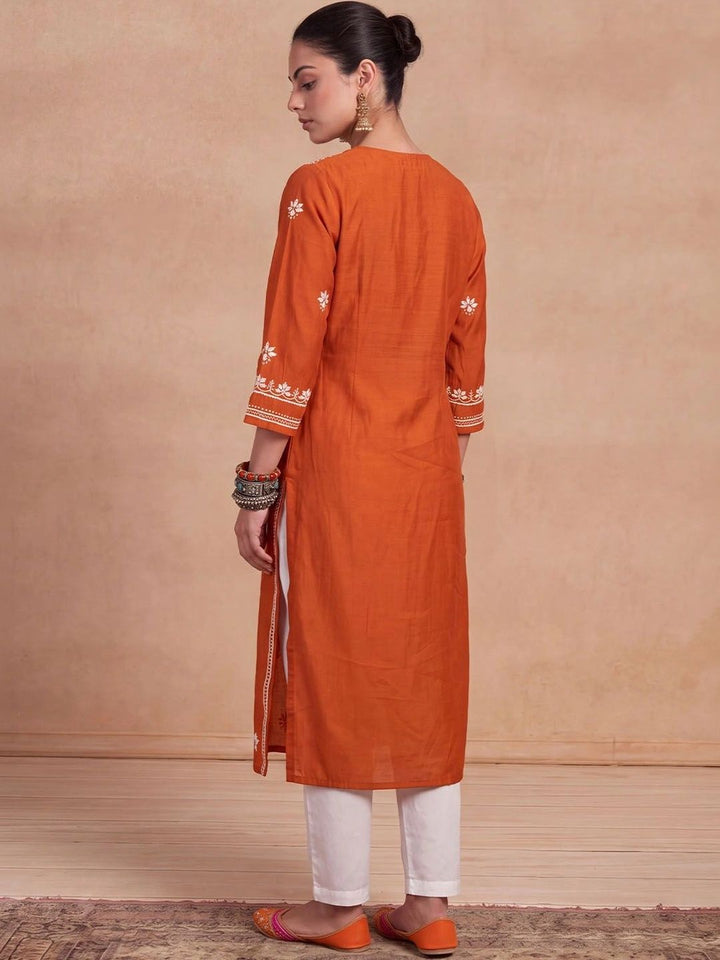 Rumah Wanita Chikankari Bunga Sulam Benang Kerja Kurta Sutera Chanderi